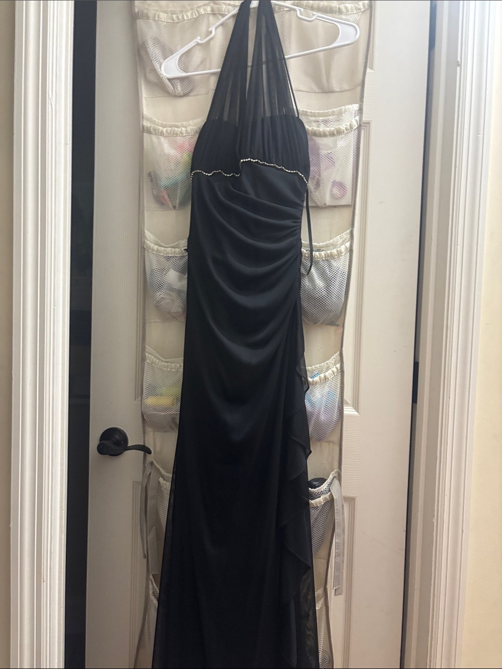 Blondie Nites Black Halter Prom Gown with Beaded Waist